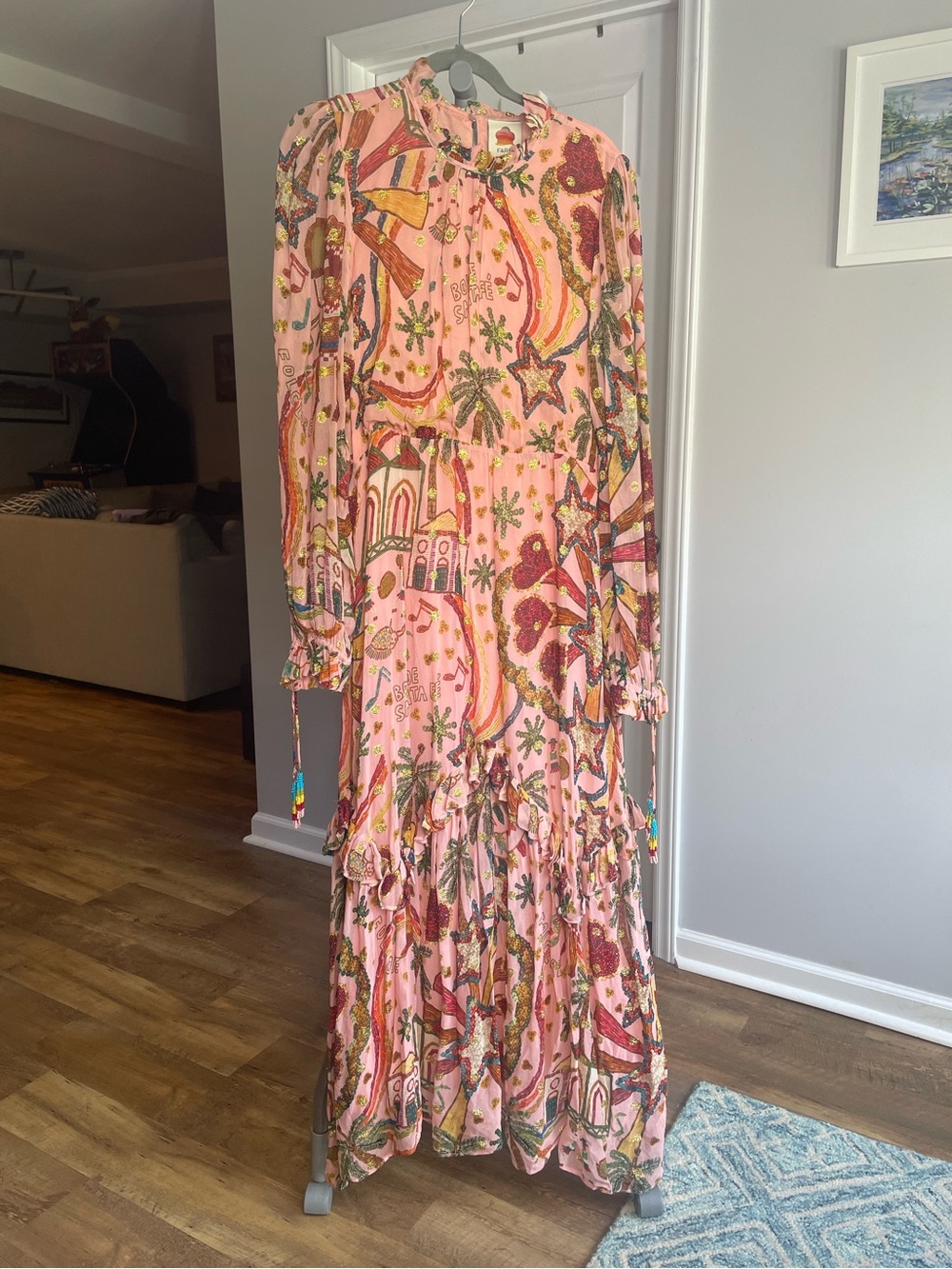 Farm Rio Pink Folk Party Maxi Dress